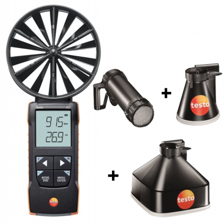 testo 417 KIT 2 - Anémomètre numérique à hélice de 100 mm et jeu de cônes et redresseur de flux- TESTO