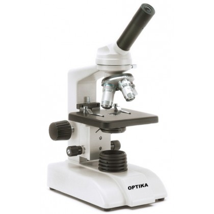 B-110 Microscope monoculaire, WF10x/18mm, Achro. DIN 4x, 10x, 40x,125x130mm, 0.65 avec diaph. à iris Néon fluo. 5W