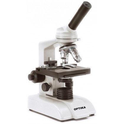 B-125 Microscope monoculaire, WF10x/18mm, Achro. DIN 4x, 10x, 40x et 60x, 125x130mm avec surplatine à deux niveaux, LED - OPTIKA